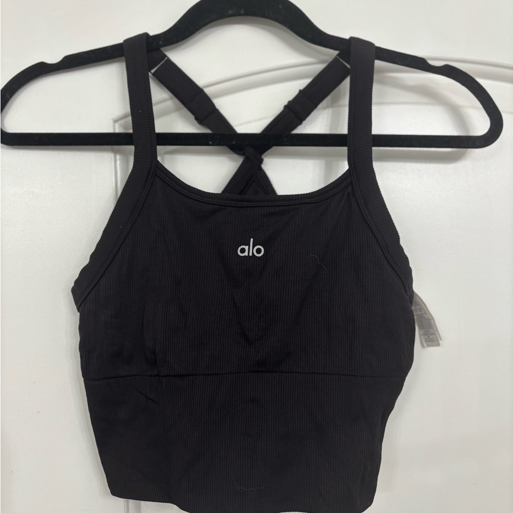 Alo Black Strappy Sports Bra Seamless Ribbed Favorite Bra Tank size small